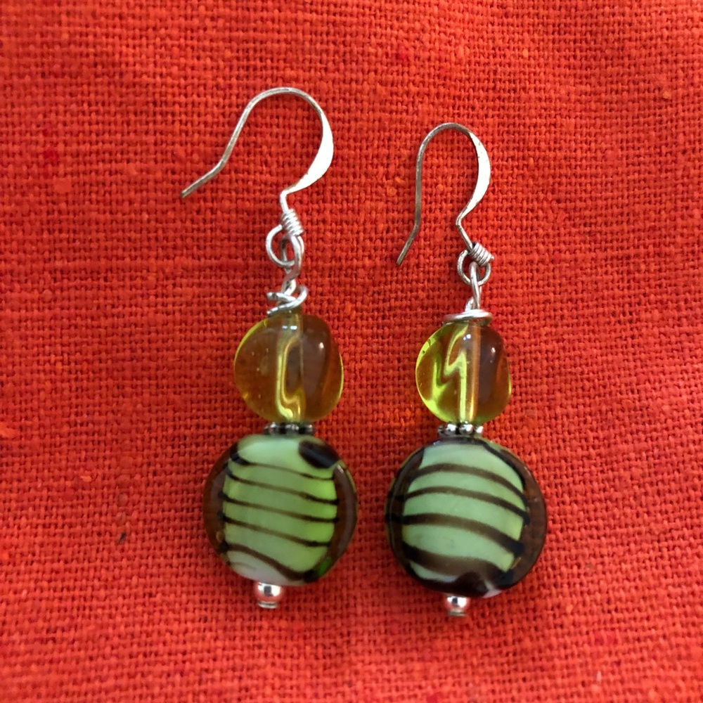 Green glass earrings